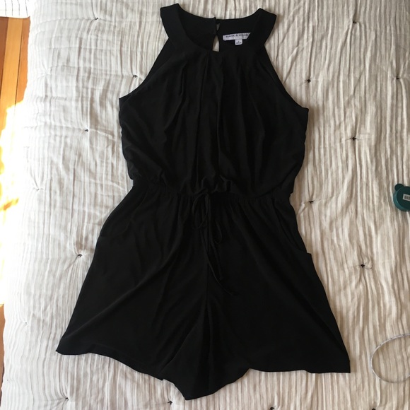 Emma & Michele Pants - Emma & Michele Black Jersey High Neck Romper with Drawstring Waist